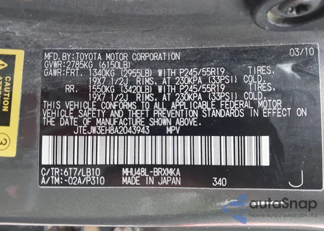 2010 Toyota Highlander Hybrid Limited V6 из США, поврежденный, VIN JTEJW3EH8A2043943